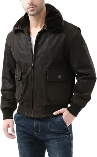 Miniatura 3 de Landing Leathers Chaqueta bomber de cuero G-1 azul marino para hombre (también disponible en tallas grandes y altas)