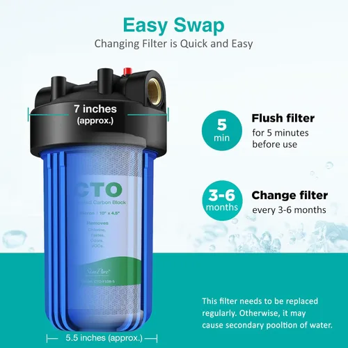Miniatura 5 de SimPure Cartuchos de filtro de agua para toda la casa, 5 micrones, bloque de carbón activado CTO de 10 x 4.5 pulgadas, para DB10P, DB10C-2, GE
