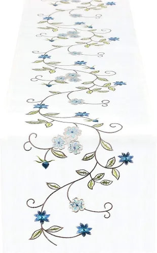 Miniatura 7 de Caminos de mesa pequeños y cortos de doble grosor con bordado floral rústico para primavera y verano, bufanda de tocador (azul, 14 x 35 pulgadas)