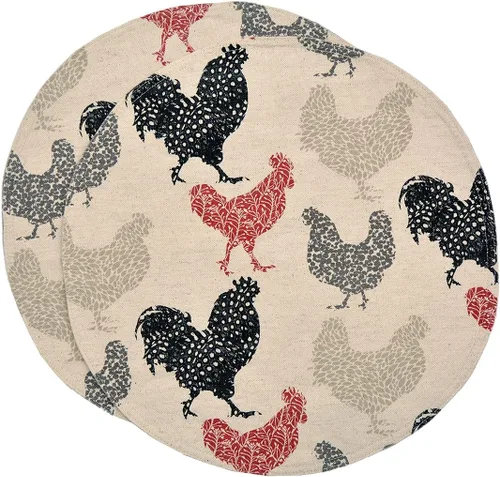 Rifton Red Rooster Charger-Center - Juego de dos manteles individuales redondos