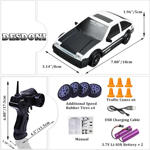 Miniatura 7 de Auto de control remoto RC Drift Car 2.4GHz escala 1:24 4WD 15KM/H Modelo de vehículo de alta velocidad con luces LED Neumático de Derrape Coche