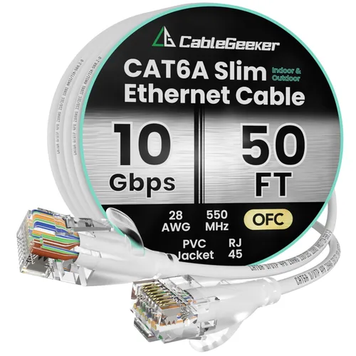 Miniatura 75 de Cable Ethernet Cat 6 de 100 pies, para interiores y exteriores, red de Internet de alta velocidad de 10 Gbps, cable de conexión Ethernet plano