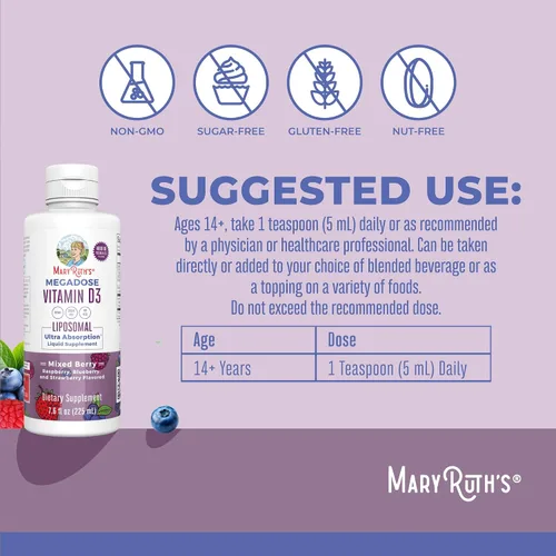 Miniatura 3 de MaryRuth Organics Megadose Vitamina D3 Liposomal Vitamina D 4000 UI Ultra Absorción Apoyo Inmunológico para Adultos Salud Ósea VIT D3