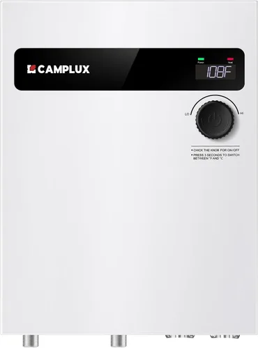 CAMPLUX Calentador Eléctrico Sin Tanque 27kW 240V, Agua Caliente Instantánea, Tecnología Automodulante, Calentador de Agua de Múltiples Puntos de