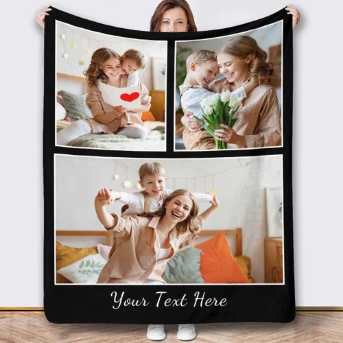 Miniatura 2 de Manta personalizada con fotos, manta personalizada con retrato familiar para padres, niños, perros y familia, manta personalizada para un día