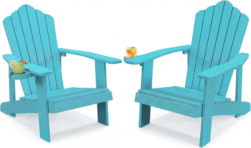 Miniatura 14 de Tangkula Silla Adirondack de gran tamaño, sillas de patio con soporte ajustable para tazas, sillones con caderas y listones, resistente a
