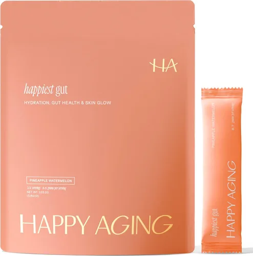 Miniatura 10 de Happy Aging Paquetes de electrolitos en polvo para mujeres, hidratación sin azúcar y salud intestinal con ácido hialurónico y probióticos Bacillus