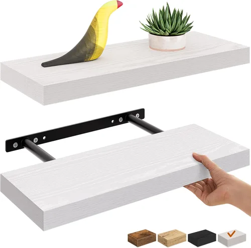 Miniatura 45 de Ballucci Estantes flotantes, juego de 2 estantes de pared de madera de 24 pulgadas, con soportes invisibles para baño, sala de estar, dormitorio