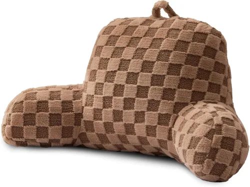 Miniatura 11 de A Nice Night Almohada de lectura de piel sintética, cuadrícula esponjosa a cuadros, almohada de cuña grande para adultos y niños, respaldo con Beige
