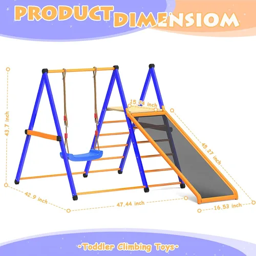 Miniatura 4 de SPIDERCAMP Zona de juegos para interiores, gimnasio de la selva 4 en 1 para niños, juego de escalada interior con tobogán interior, juego de metal