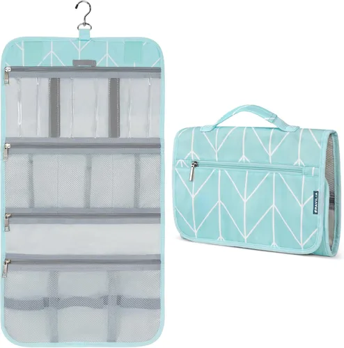 Miniatura 11 de PAVILIA - Neceser colgante para mujer y hombre, kit de viaje plegable organizador de artículos de tocador, bolsa de cosméticos enrollable, estuche