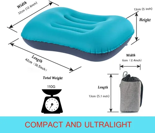 Miniatura 5 de Almohadas inflables ultraligeras para campamento: compresibles, compactas, inflables, cómodas, ergonómicas para soporte de cuello y lumbar mientras