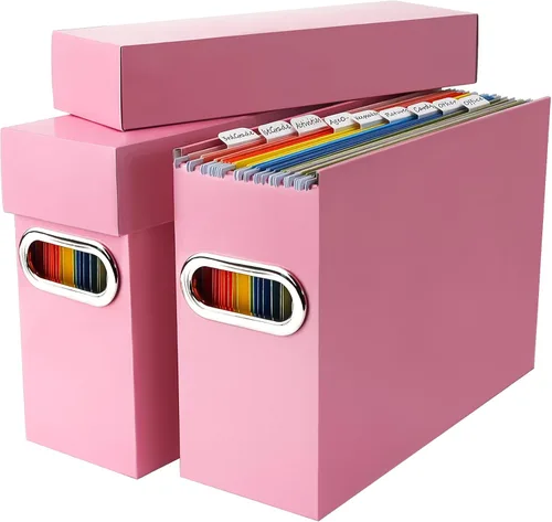 Miniatura 15 de Caja organizadora de archivos con tapa y asa, cajas de almacenamiento de carpetas de archivos colgantes de cartón grueso para tamaño carta, Negro