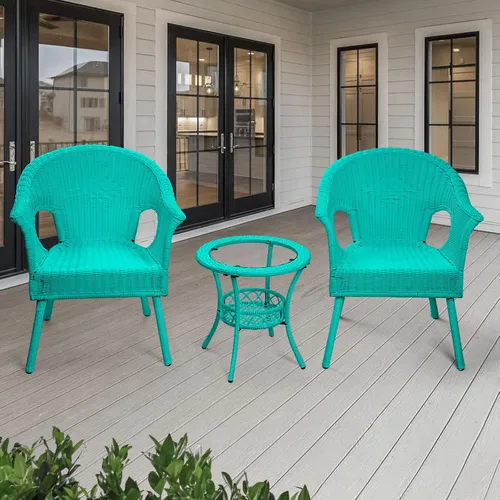 Miniatura 9 de Bistro - Juego de 3 muebles de patio para exteriores, juego de 2 sillas de mimbre con mesa auxiliar al aire libre, sillas de exterior para patio