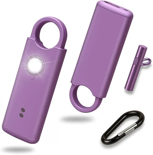 Miniatura 10 de VOLTEK Alarma personal de metal para mujer (negro) – Llavero de alarma de seguridad de autodefensa de 140 dB, alarma de emergencia recargable USB-C