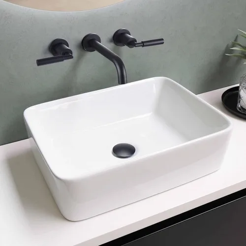 Miniatura 3 de RBROHANT RB0735D - Grifo de montaje en pared negro con drenaje desplegable para fregadero sin desbordamiento, grifo de fregadero de baño de doble