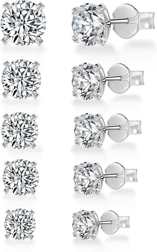 Miniatura 2 de Minkaa Daisy 5 pares de aretes tipo dormilona con circonita cúbica, no alérgicos de acero inoxidable 316L, para pieles sensibles, para mujeres
