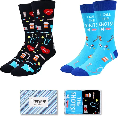 Miniatura 2 de HAPPYPOP Paquete de 2 calcetines de golf divertidos para hombres, juego de bandera de Estados Unidos, enfermeras, con caja de regalo, Multi