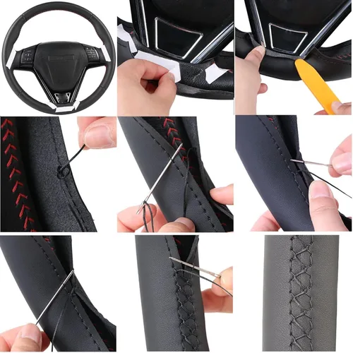 Miniatura 6 de Cubierta de volante de costura a mano para Kia K3 2013-2018 para Ceed Cee'd Cerato Forte Koup Forte5 2014 línea negra transpirable antideslizante
