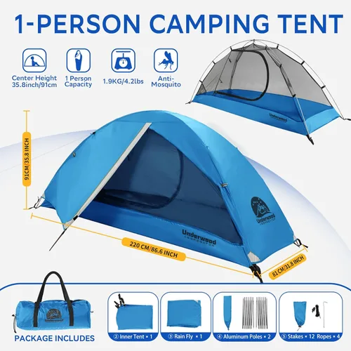 Miniatura 2 de Tienda de campaña para mochilero de 1/2 persona para camping, tienda de campaña ultraligera e impermeable, tienda de campaña compacta fácil