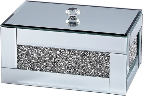 BANQLE Caja de joyería caja de reloj organizador de maquillaje con espejo para tocador caja de tocador de cristal diamante triturado plateado