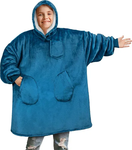 Miniatura 13 de PAVILIA Manta de vestir para niños y niñas, cálida y acogedora sudadera con capucha gigante con dos bolsillos, forro polar Sherpa con capucha