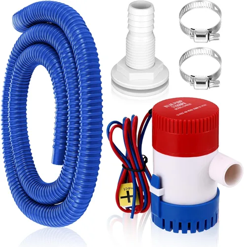 Miniatura 9 de Lounsweer Kit de plomería de bomba de sentina de 5 piezas, incluye bomba de agua de sentina eléctrica de 12 V, 2 abrazaderas de manguera de PVC, Gris