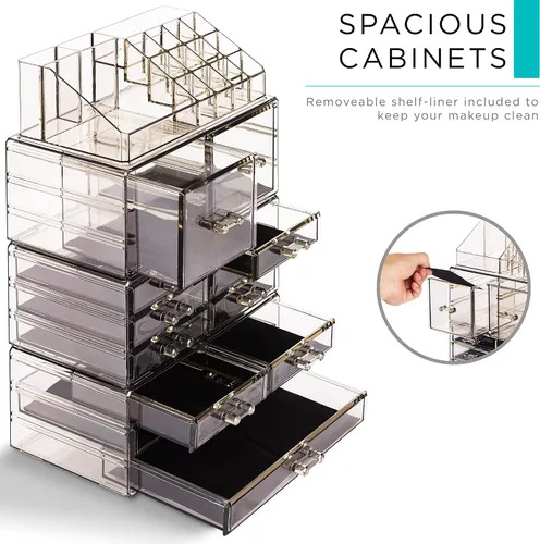 Miniatura 5 de Sorbus Organizador Grande de Maquillaje - Organizador Transparente y Apilable de Joyería y Maquillaje para Tocador, Almacenamiento de Baño, Cajonera