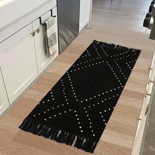 Miniatura 15 de LIVEBOX - Alfombra boho negra de 5 x 7 pies, grande y lavable para sala de estar, alfombra de algodón marroquí para dormitorio, interior y exterior