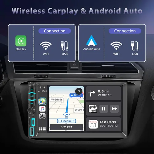Miniatura 3 de Pantalla de radio estéreo inalámbrica de doble DIN para receptores de audio de automóvil, Bluetooth Car Play Android Auto Touchscreen, Mirror Link