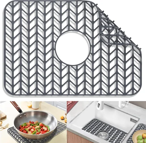 Protectores de fregadero para fregadero de cocina de 12, 13, 16, 18, 19, 24, 26, 28, 29, 30 pulgadas, protectores de silicona para fregadero de Gris