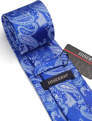 Miniatura 60 de HISDERN Corbatas para hombre, corbata de cachemira y bolsillo cuadrado tejido clásico floral para hombre, corbata de fiesta de boda