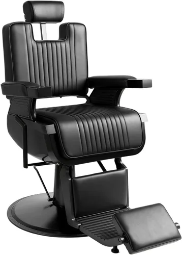 Hydraulic Barber Chair All Black, 550LBS Heavy Duty Barbershop Chair, Adjustable Reclining Salon Chair, Professional Hair Stylist Chair for