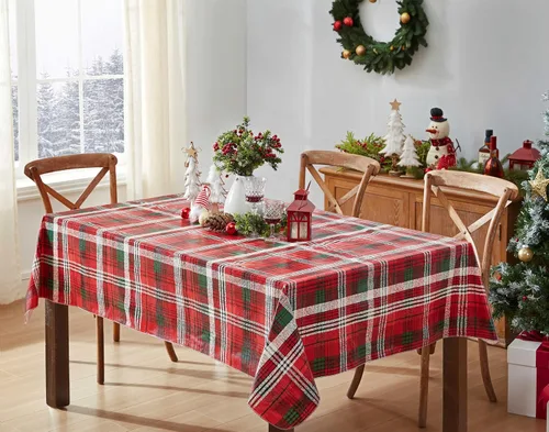 Miniatura 6 de Newbridge Burke - Mantel de vinilo con estampado navideño de cuadros rojos y verdes, clásico de Navidad, fácil cuidado, cuadrado de 52 x 52
