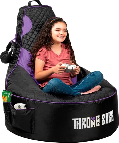 Miniatura 11 de Throne Boss Funda de Silla Puf Gamer para Niños con Respaldo Alto, Azul – Funda de Silla Gamer de Piso, Tela Fácil de Limpiar, Bolsillos Laterales