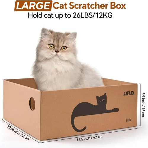 Miniatura 3 de LIFLIX 7 almohadillas de rascador reversibles para gatos con caja, 16.5 pulgadas de largo x 12.6 pulgadas de ancho x 5.9 pulgadas de alto, rascador