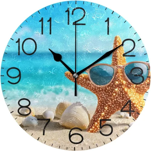 Miniatura 12 de Reloj de pared con diseño de gaviota de playa, reloj colgante decorativo, silencioso, sin tictac, para sala de estar, cocina, dormitorio