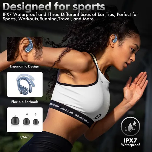 Miniatura 5 de HAOYUYAN Auriculares deportivos Bluetooth inalámbricos, 80 horas de reproducción, con pantalla de alimentación LED, IPX7 impermeables