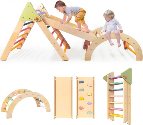 LOL-FUN Pikler - Juego de triángulos con tobogán para niños pequeños de 1 a 3 años, juguetes de escalada Montessori para niños de 1 año, juego de