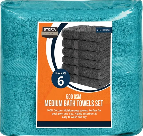 Miniatura 6 de Utopia Towels Juego de 6 toallas de baño (24 x 48 pulgadas), 100% algodón hilado en anillo de 500 GSM, medianas, ligeras y altamente absorbentes