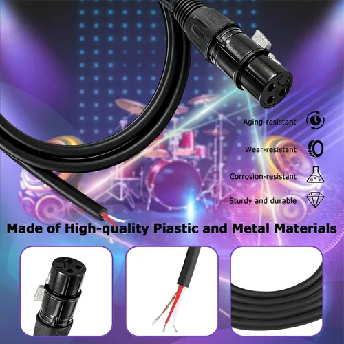 Miniatura 3 de Cable de micrófono XLR de 3 pines, XLR de 3 pines hembra a cable desnudo, cable de altavoz de extremo abierto, cable de audio de repuesto para DJ/PA