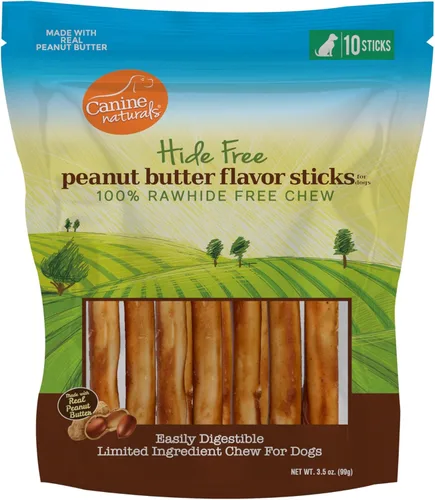 Canine Naturals Masticable de mantequilla de maní, sin cuero crudo y golosinas para perros, hechas de mantequilla de maní real, totalmente natural y