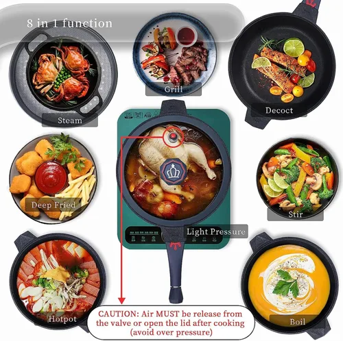 Miniatura 3 de TIBORANG Sartén Antiadherente Profunda para Freír Multipropósito 8 en 1 de 11 Pulgadas 5 Cuartos con Indicador de Calor, Tapa de Vidrio, Mango que