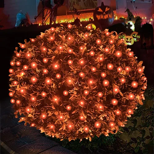 Miniatura 10 de HISHINY Red de luces LED rojas de Navidad para exteriores, cable verde de 100 luces LED de 5 x 5 pies, cable verde conectable para interiores y Rojo
