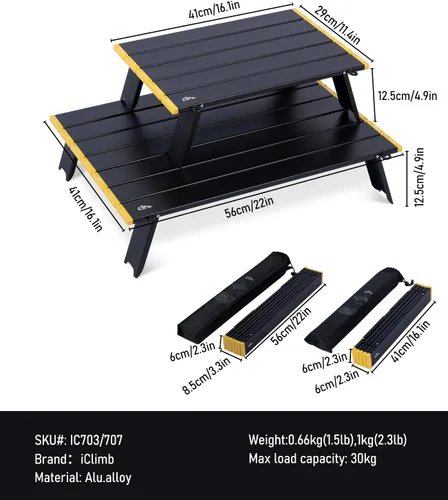 Miniatura 3 de iClimb - Mesa plegable ultraligera y compacta de mini playa y picnic de aluminio con bolsa de transporte, dos tamaños (negro - S)
