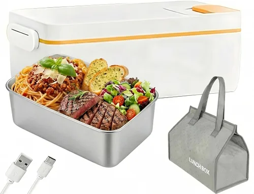 BJLIFE Lonchera eléctrica inalámbrica con calefacción, calentador de alimentos con batería recargable, calentador de alimentos portátil de 1 litro,