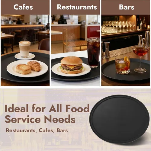 Miniatura 8 de CURTA Paquete de 2 bandejas antideslizantes de grado restaurante, NSF, ovalada de 19 x 23 pulgadas, bandeja de servir de plástico con forro de goma