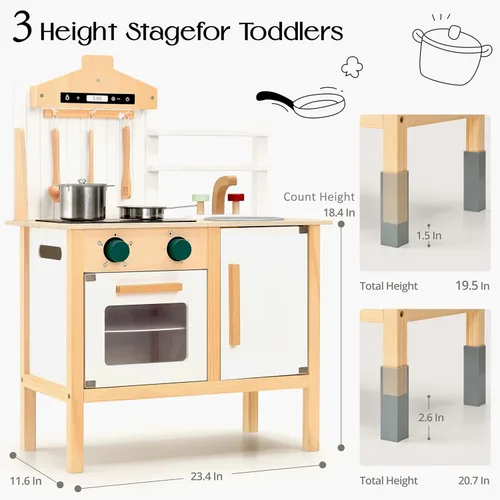 Miniatura 5 de Cocina de juego de madera para niños, juguetes de madera de altura ajustable, set de juego de cocina para niños, juguetes de cocina de diseño
