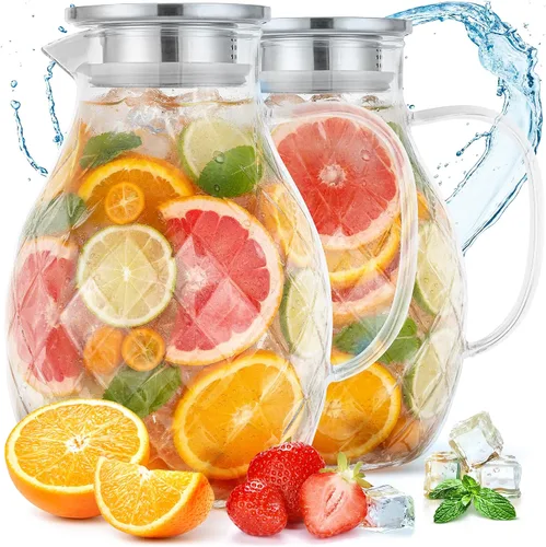 Miniatura 9 de Jarra de vidrio - 1.2 litros / 41 oz, vidrio de borosilicato - Jarra de agua con tapa - para bebidas frías/calientes - Jarra de leche - Jarra de té