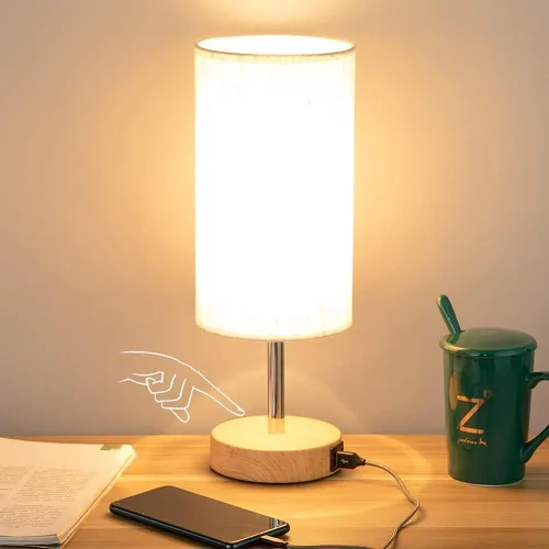 Miniatura 7 de Lámpara de escritorio Yarra-Decor con puerto USB, lámpara de mesa con control táctil de 3 niveles de brillo, lámpara de mesita redonda con pantalla